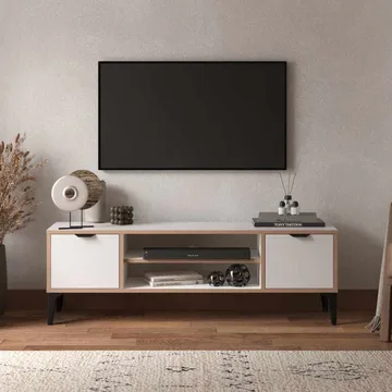 Olyros Tv-bord 140 cm med Opbevaring i Træ med Metalben - Hvid - Møbler - TV borde & mediemøbler - TV-borde