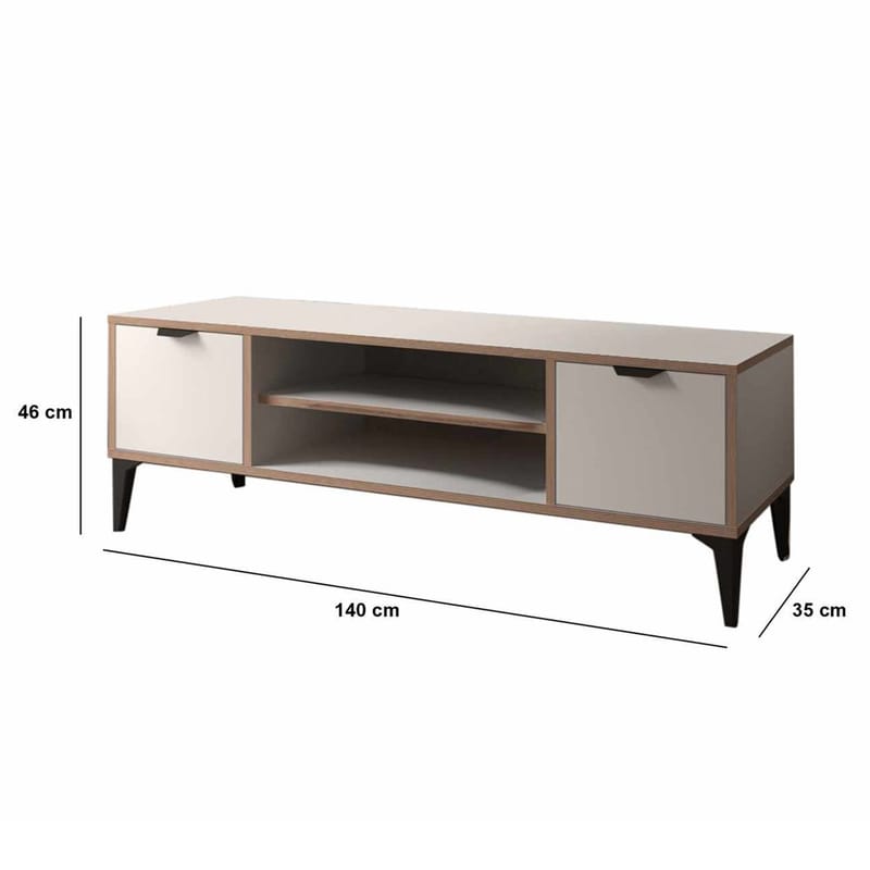 Olyros Tv-bord 140 cm med Opbevaring i Træ med Metalben - Hvid - Møbler - TV borde & mediemøbler - TV-borde