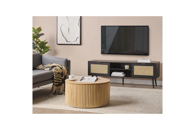 Opoco Gulvstående TV-bord 150 cm med Opbevaring i Malet Træ - Sort - Møbler - TV borde & mediemøbler - TV-borde