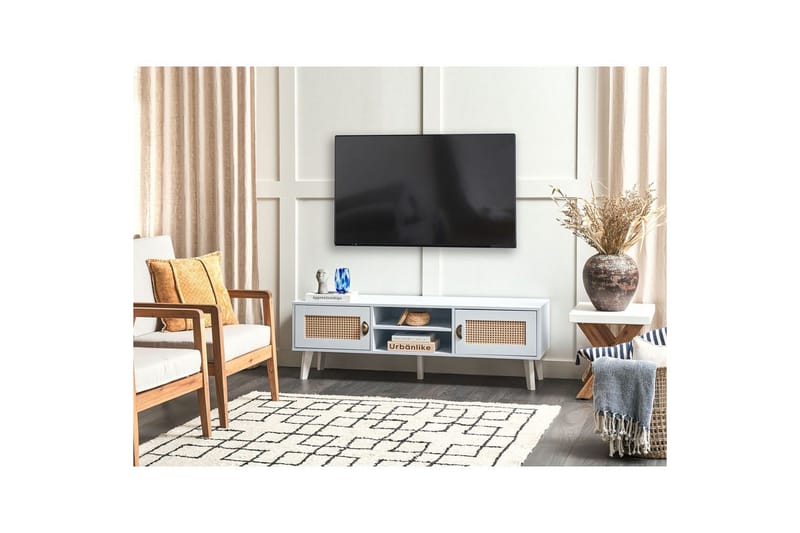 Parton Fritstående TV-bord 140 cm med Opbevaring i Malet Træ - Hvid|Beige - Møbler - TV borde & mediemøbler - TV-borde