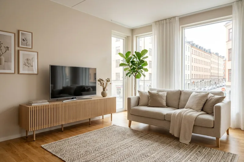 Peyra rillet TV-bænk 200 cm - Natur - Møbler - TV borde & mediemøbler - TV-borde