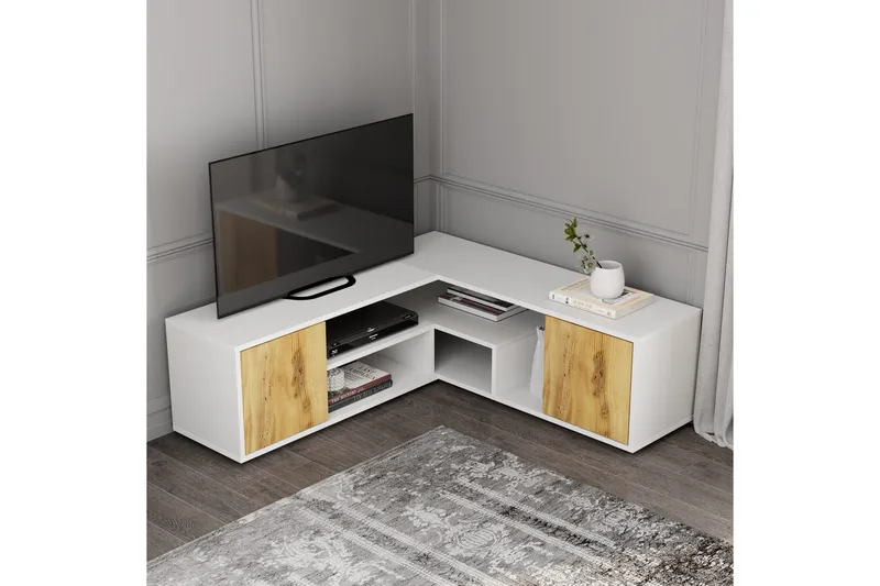 Pienk TV-bord 125 cm - Hvid/Eg - Møbler - TV borde & mediemøbler - TV-borde