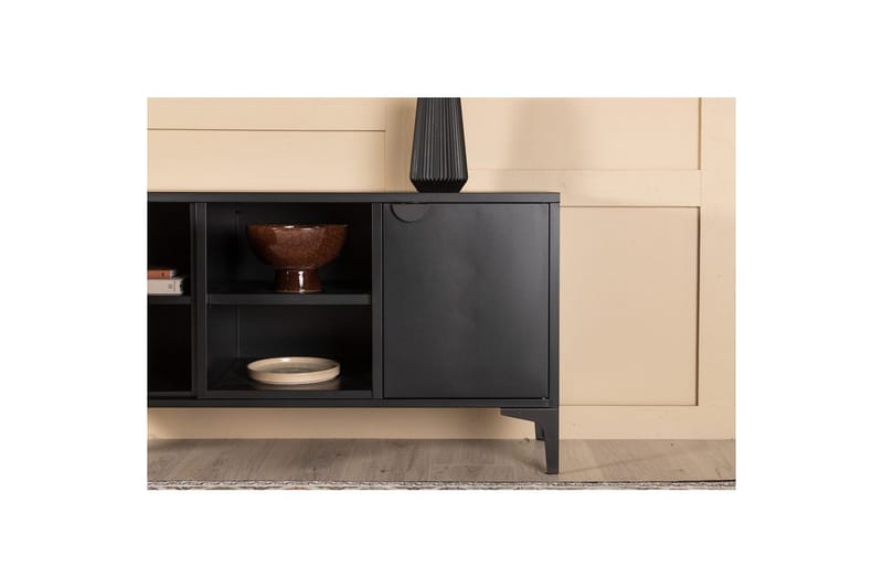 Piring Gulvstående TV-bænk 120 cm med Opbevaring i Metal - Sort - Møbler - TV borde & mediemøbler - TV-borde