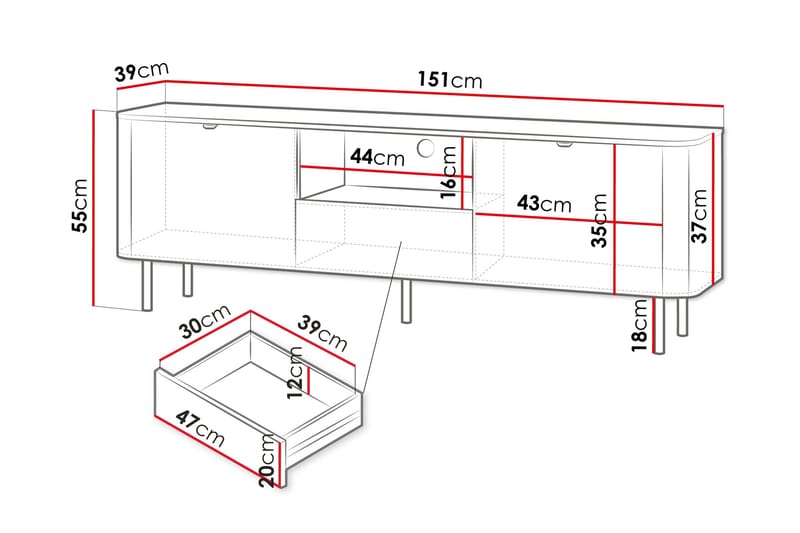 Pollena TV-bænk 151x39 cm - Brun - Møbler - TV borde & mediemøbler - TV-borde