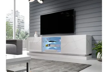 Qiu Fritstående Tv-bord 200 cm med Opbevaring i Lakeret Træ - Hvid - Møbler - TV borde & mediemøbler - TV-borde