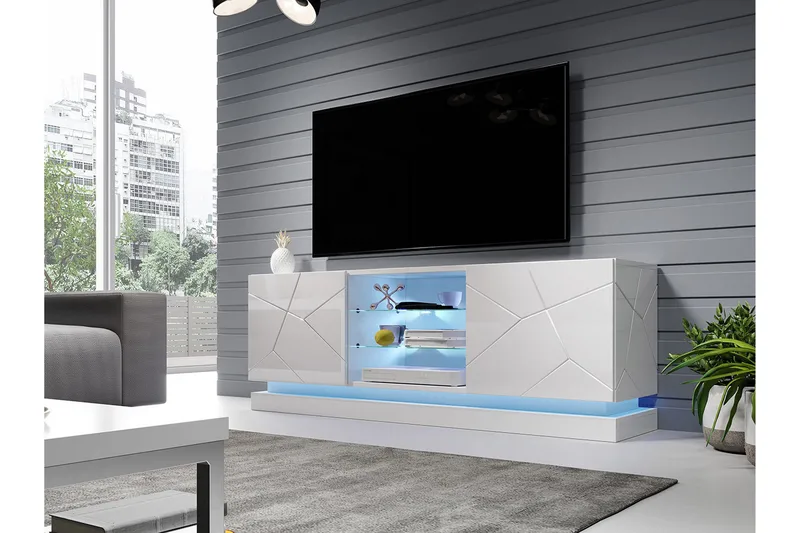 Qiu TV-Bord 40x160 cm LED-belysning - Hvid/Højglans - Møbler - TV borde & mediemøbler - TV-borde