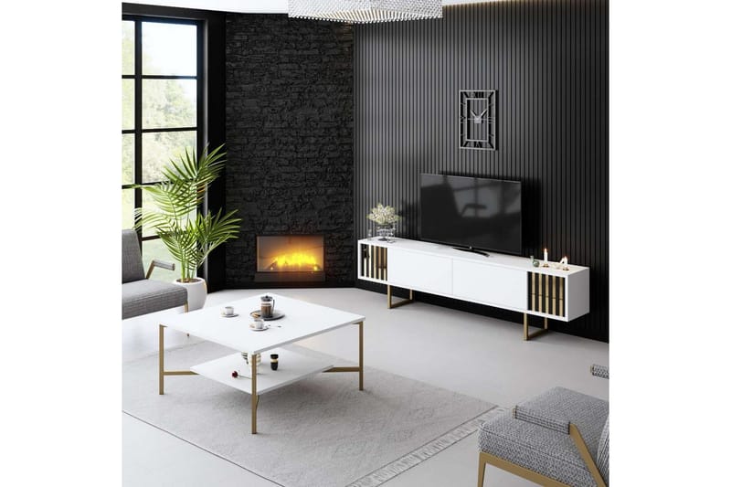 Rany Tv-bord 180 cm - Guld/Hvid - Møbler - TV borde & mediemøbler - TV-borde