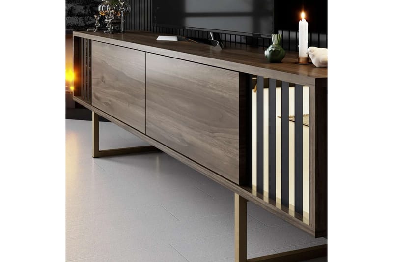 Rany Tv-bord 180 cm - Rødbrunt træ/Guld - Møbler - TV borde & mediemøbler - TV-borde