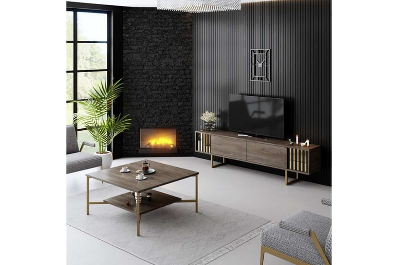 Rany Tv-bord 180 cm - Rødbrunt træ/Guld - Møbler - TV borde & mediemøbler - TV-borde