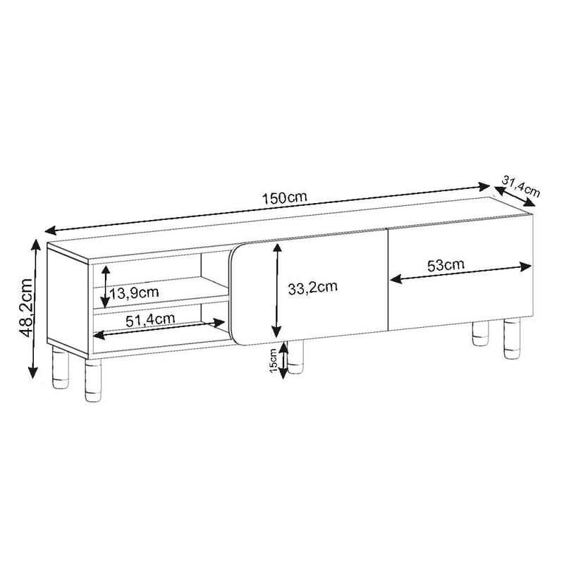 Relento TV-bænk 150 cm - hvid, sapphire eg - Møbler - TV borde & mediemøbler - TV-borde
