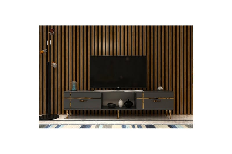 Safiya TV-bænk 150 cm - Antracit/Guld - Møbler - TV borde & mediemøbler - TV-borde