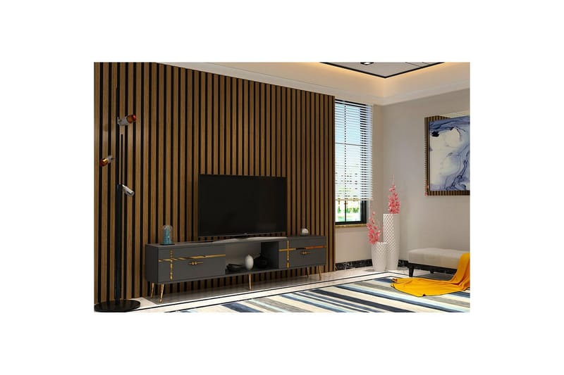 Safiya TV-bænk 150 cm - Antracit/Guld - Møbler - TV borde & mediemøbler - TV-borde