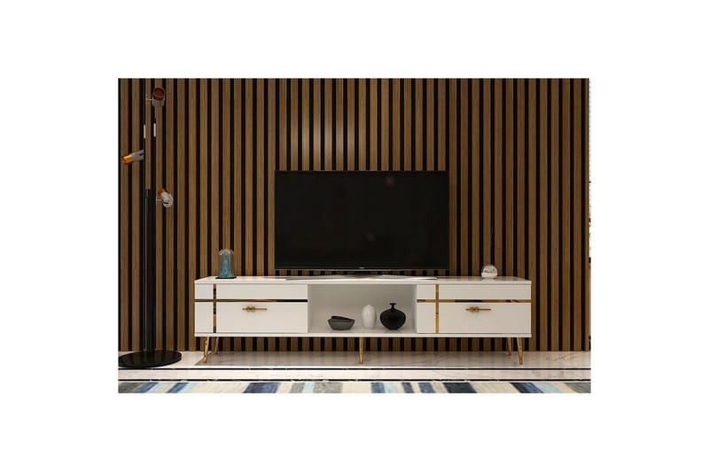 Safiya TV-bænk 150 cm - Hvid/Guld - Møbler - TV borde & mediemøbler - TV-borde