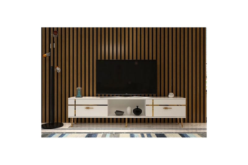 Safiya TV-bænk 150 cm - Hvid/Guld - Møbler - TV borde & mediemøbler - TV-borde