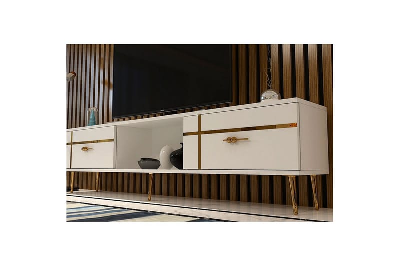 Safiya TV-bænk 150 cm - Hvid/Guld - Møbler - TV borde & mediemøbler - TV-borde