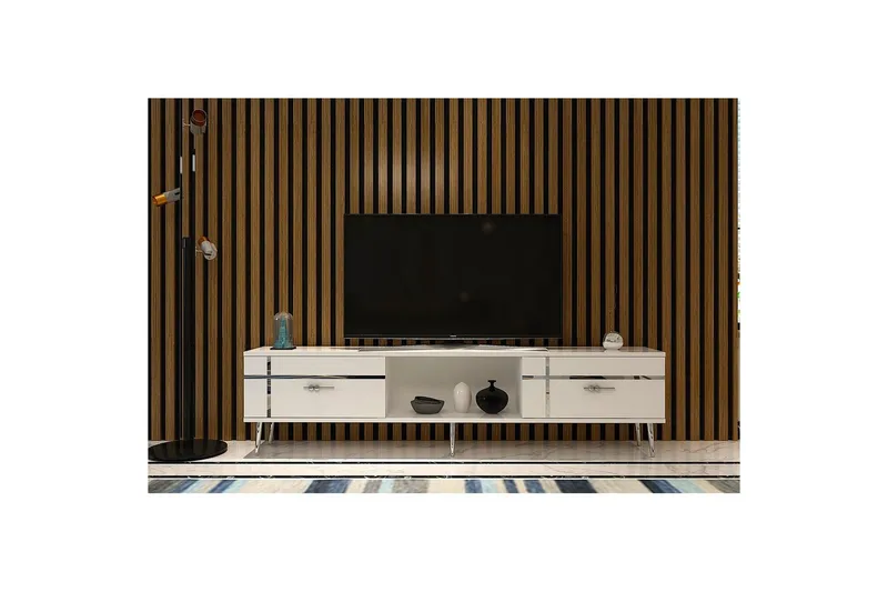 Safiya TV-bænk 150 cm - Hvid/Sølv - Møbler - TV borde & mediemøbler - TV-borde