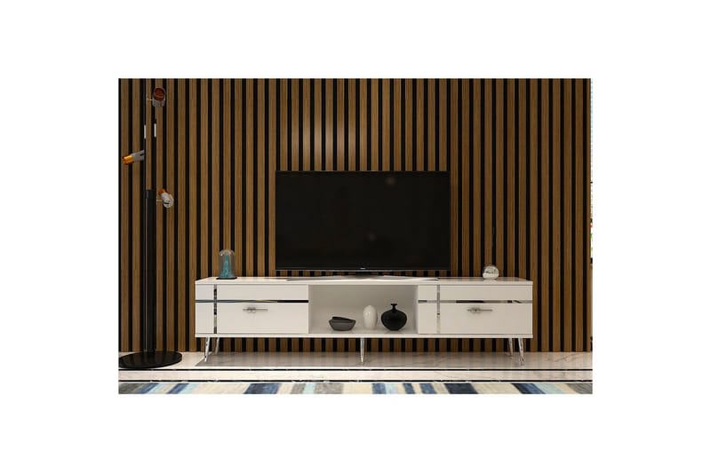 Safiya TV-bænk 150 cm - Hvid/Sølv - Møbler - TV borde & mediemøbler - TV-borde