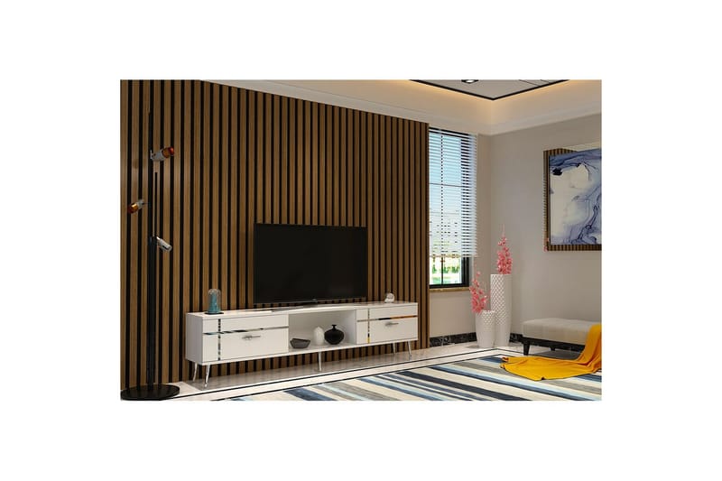 Safiya TV-bænk 150 cm - Hvid/Sølv - Møbler - TV borde & mediemøbler - TV-borde