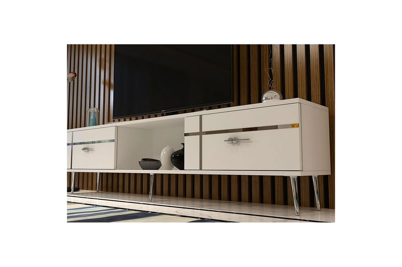 Safiya TV-bænk 150 cm - Hvid/Sølv - Møbler - TV borde & mediemøbler - TV-borde