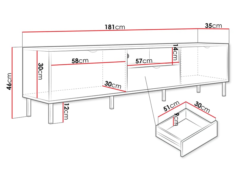 Salmor TV-bænk 181 cm - Hvid - Møbler - TV borde & mediemøbler - TV-borde