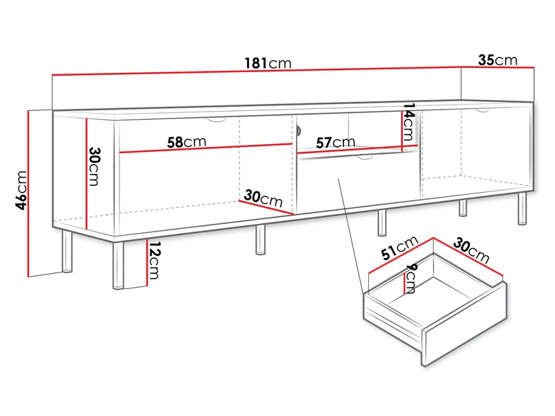 Salmor TV-bænk 181 cm - Hvid - Møbler - TV borde & mediemøbler - TV-borde