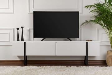 Serenity Gulvstående Tv-bord 180 cm med Opbevaring i Træ med Metalben - Hvid - Møbler - TV borde & mediemøbler - TV-borde