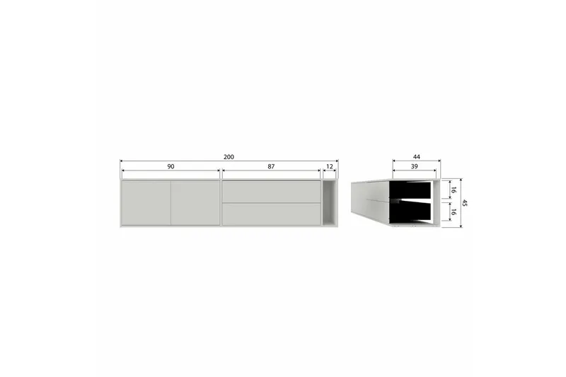 Settle Vægmonteret Tv-bord 200 cm med Opbevaring i Fyr - Sandbeige - Møbler - TV borde & mediemøbler - TV-borde