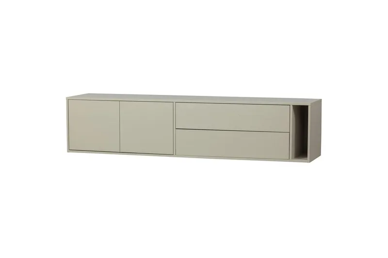 Settle Vægmonteret Tv-bord 200 cm med Opbevaring i Fyr, Sandbeige