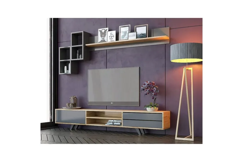 Seyra TV-møbelsæt 180x40 cm - Antracit/Eg - Møbler - TV borde & mediemøbler - Tv-møbelsæt