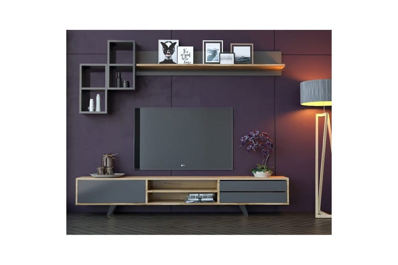 Seyra TV-møbelsæt 180x40 cm - Antracit/Eg - Møbler - TV borde & mediemøbler - Tv-møbelsæt