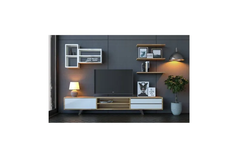 Seyra Tv-stativ 45 cm - Hvid/Eg - Møbler - TV borde & mediemøbler - Mediestativ & vægbeslag