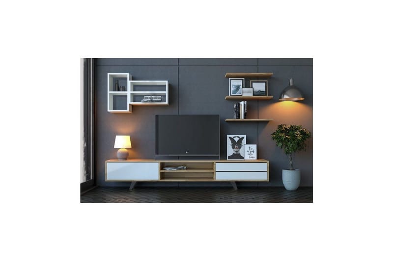 Seyra Tv-stativ 45 cm - Hvid/Eg - Møbler - TV borde & mediemøbler - Tv-møbelsæt