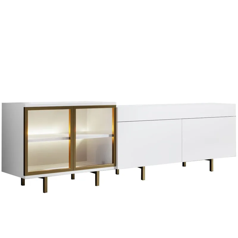Seyring Fritstående Tv-bord 190 cm med Opbevaring i Lyst Træ, Hvid