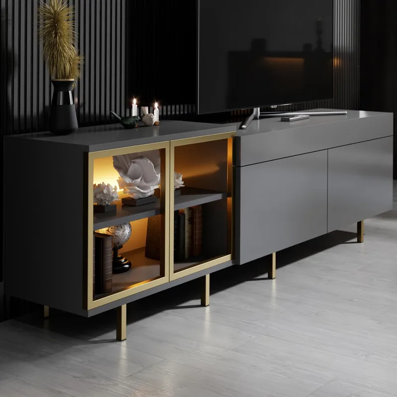 Seyring TV-bænk 190 cm - Antracit og guld - Møbler - TV borde & mediemøbler - TV-borde