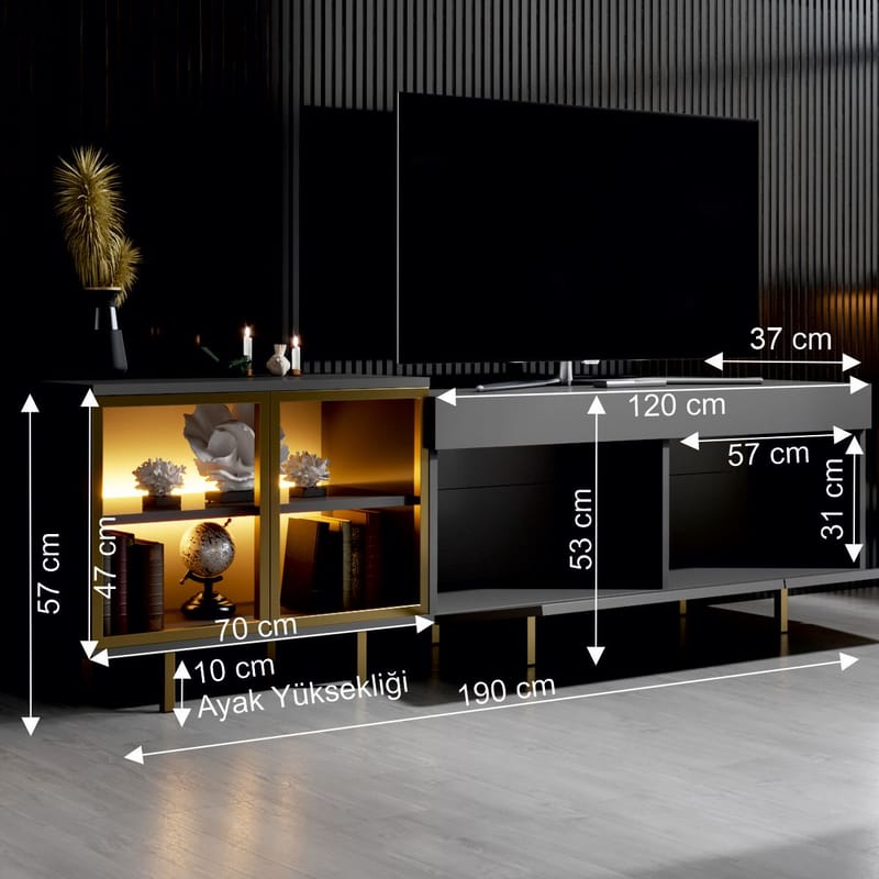 Seyring TV-bænk 190 cm - Antracit og guld - Møbler - TV borde & mediemøbler - TV-borde