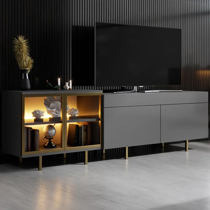 Seyring TV-bænk 190 cm - Antracit og guld - Møbler - TV borde & mediemøbler - TV-borde