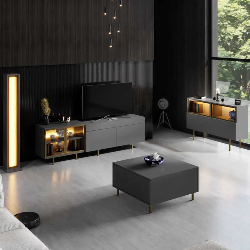 Seyring TV-bænk 190 cm - Antracit og guld - Møbler - TV borde & mediemøbler - TV-borde