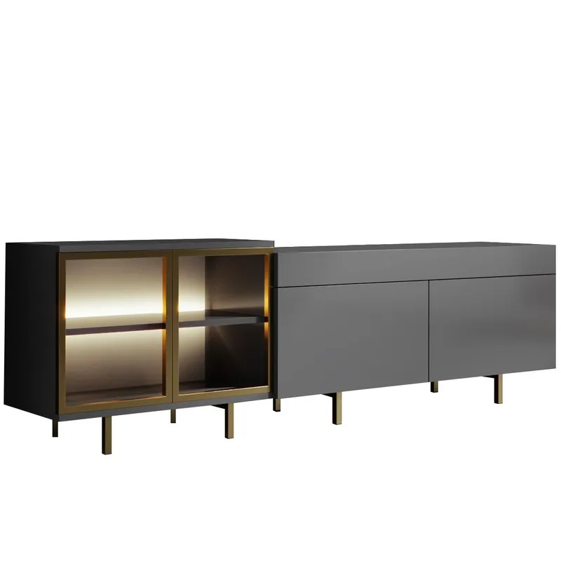 Seyring TV-bænk 190 cm - Antracit og guld - Møbler - TV borde & mediemøbler - TV-borde