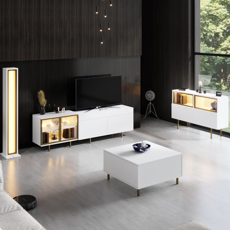 Seyring TV-bænk 190 cm - Hvid og guld - Møbler - TV borde & mediemøbler - TV-borde