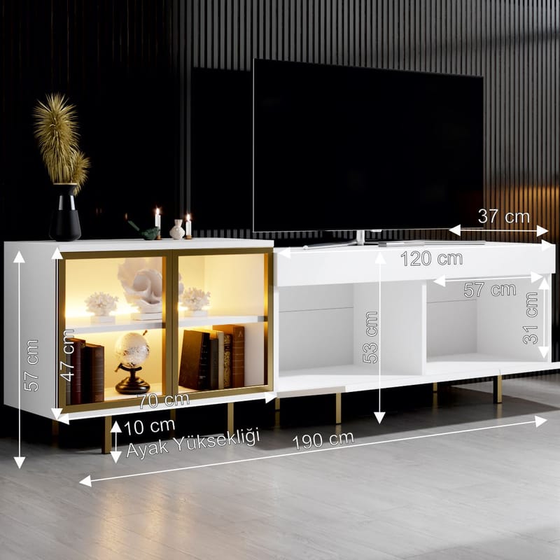 Seyring TV-bænk 190 cm - Hvid og guld - Møbler - TV borde & mediemøbler - TV-borde