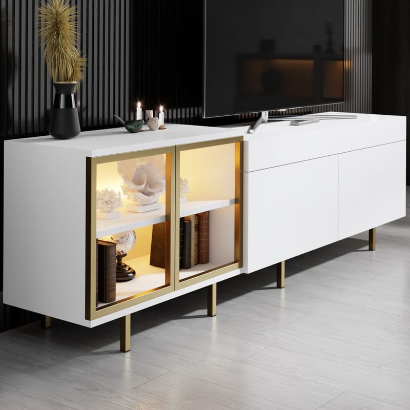 Seyring TV-bænk 190 cm - Hvid og guld - Møbler - TV borde & mediemøbler - TV-borde