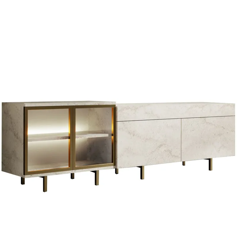 Seyring TV-bænk 190 cm, Travertin og guld