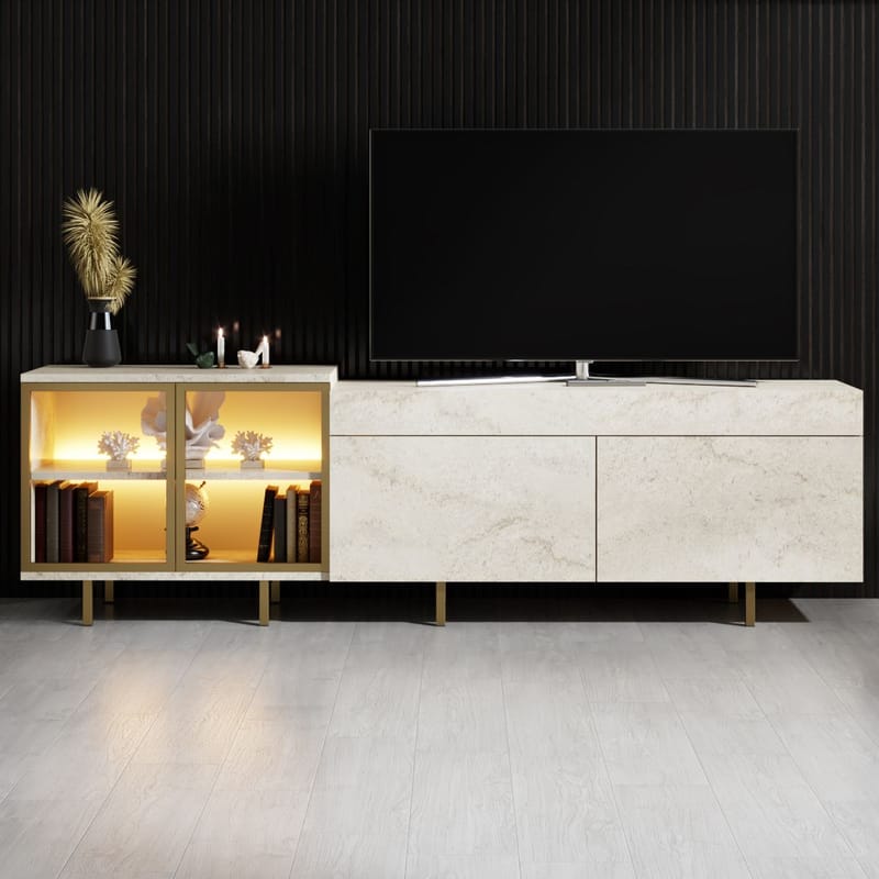 Seyring TV-bænk 190 cm - Travertin og guld - Møbler - TV borde & mediemøbler - TV-borde
