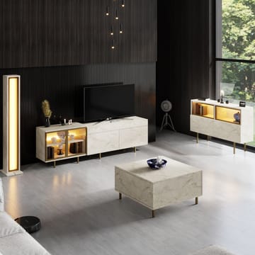 Seyring TV-bænk 190 cm - Travertin/guld - Møbler - TV borde & mediemøbler - TV-borde
