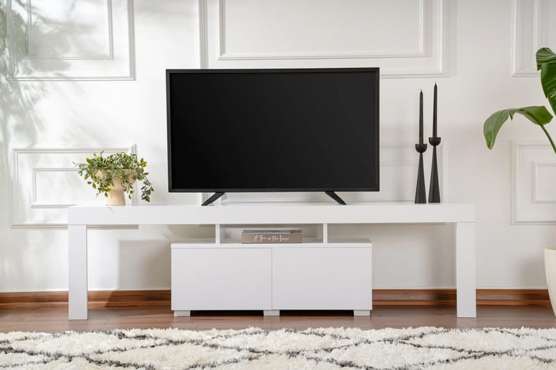 Shanah Gulvstående TV-bænk 180 cm med Opbevaring i Træ - Hvid - Møbler - TV borde & mediemøbler - TV-borde