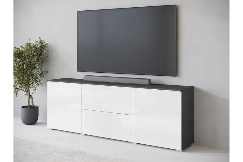 Sherie TV-bænk 180 cm - Hvid / Grå - Møbler - TV borde & mediemøbler - TV-borde