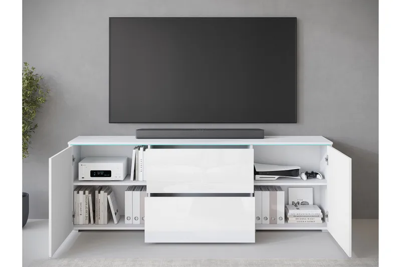 Sherie TV-bænk 180 cm - Hvid / Grå - Møbler - TV borde & mediemøbler - TV-borde