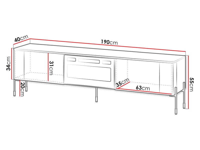 Sherie TV-bænk 190 cm - Sort - Møbler - TV borde & mediemøbler - TV-borde