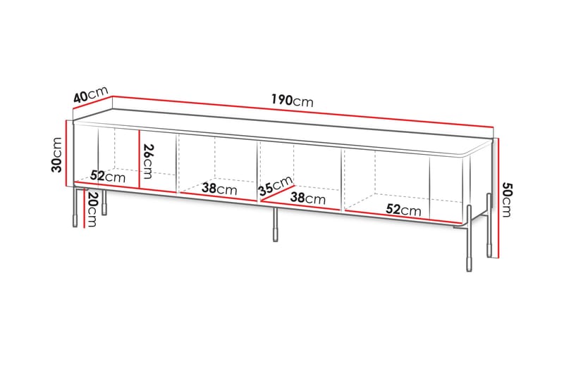 Sherie Tv-Bænk 190x40 cm - Hvid - Møbler - TV borde & mediemøbler - TV-borde