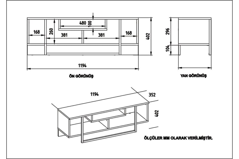 Sholly TV-Bord 119 cm - Hvid|Sort|Eg - TV-borde